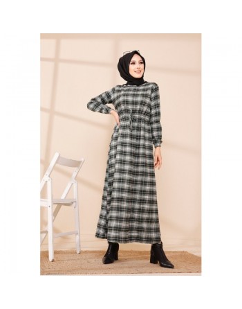 Robe longue à carreaux (Vetement pour femme voilée) - Couleur vert 