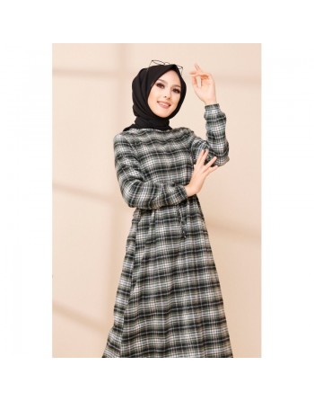 Robe longue à carreaux (Vetement pour femme voilée) - Couleur vert 