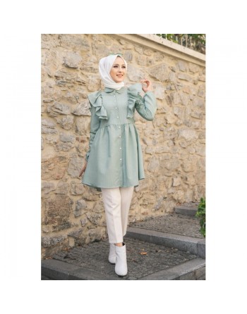 Tunique-chemise à volants ample pour femme (Vêtements pour Hijabs - Nouveautés) - Couleur des rayures vert et blanc 