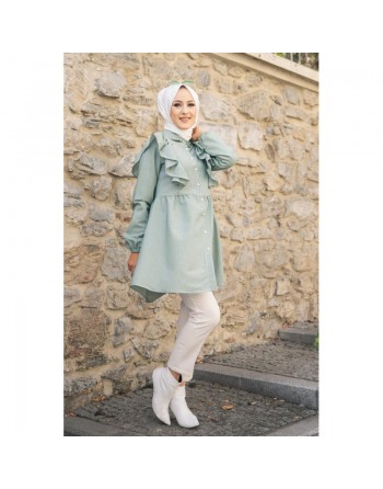 Tunique-chemise à volants ample pour femme (Vêtements pour Hijabs - Nouveautés) - Couleur des rayures vert et blanc 