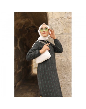 Tunique longue à rayures (Vetement hijab) - Couleur anthracite et vert 