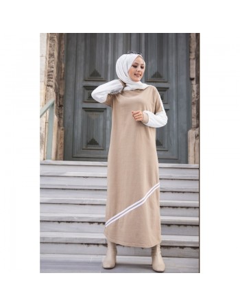 Robe longue moderne (Boutique vêtement islamique et hijab pour femme voilée) - Couleur beige 