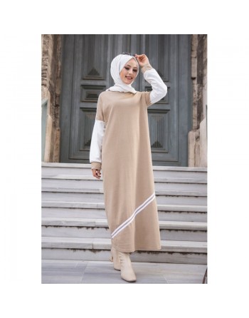Robe longue moderne (Boutique vêtement islamique et hijab pour femme voilée) - Couleur beige 