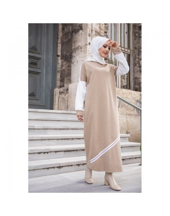 Robe longue moderne (Boutique vêtement islamique et hijab pour femme voilée) - Couleur beige 