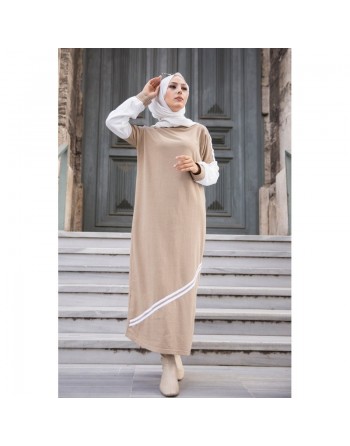 Robe longue moderne (Boutique vêtement islamique et hijab pour femme voilée) - Couleur beige 
