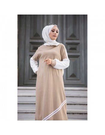 Robe longue moderne (Boutique vêtement islamique et hijab pour femme voilée) - Couleur beige 