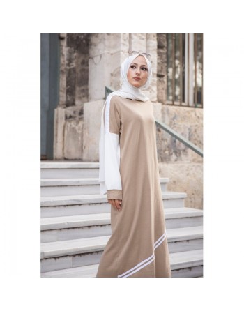 Robe longue moderne (Boutique vêtement islamique et hijab pour femme voilée) - Couleur beige 