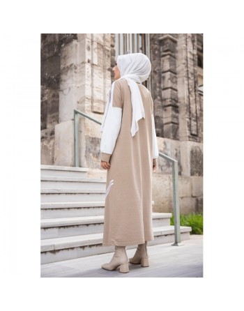 Robe longue moderne (Boutique vêtement islamique et hijab pour femme voilée) - Couleur beige 