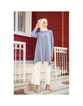 Tunique ample coupe originale (Vetement modeste pour la femme voilée) - Couleur bleu 