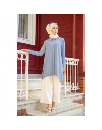 Tunique ample coupe originale (Vetement modeste pour la femme voilée) - Couleur bleu 