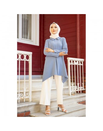 Tunique ample coupe originale (Vetement modeste pour la femme voilée) - Couleur bleu 