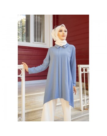 Tunique ample coupe originale (Vetement modeste pour la femme voilée) - Couleur bleu 