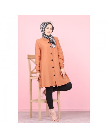 Chemise mi-longue fluide ample légèrement brillante (Chemises femme hijab mode musulmane) - Couleur Brique clair 