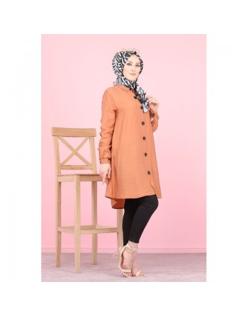 Chemise mi-longue fluide ample légèrement brillante (Chemises femme hijab mode musulmane) - Couleur Brique clair 