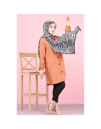 Chemise mi-longue fluide ample légèrement brillante (Chemises femme hijab mode musulmane) - Couleur Brique clair 