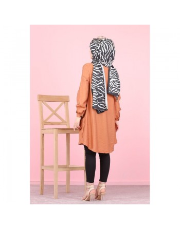 Chemise mi-longue fluide ample légèrement brillante (Chemises femme hijab mode musulmane) - Couleur Brique clair 