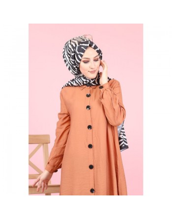 Chemise mi-longue fluide ample légèrement brillante (Chemises femme hijab mode musulmane) - Couleur Brique clair 