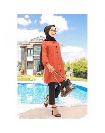 Chemise mi-longue fluide ample légèrement brillante (Vetement femme hijab) - Couleur brique 