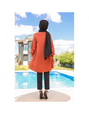 Chemise mi-longue fluide ample légèrement brillante (Vetement femme hijab) - Couleur brique 