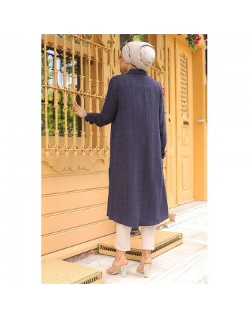 Chemise longue casual boutonnée - Couleur bleu marine 