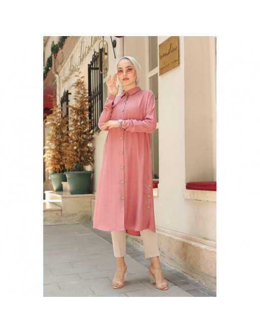 Chemise longue boutonnée nouvelle saison (Vêtement ample pour femme) - Couleur rose Chemise longue boutonnée nouvelle saison (Vêtement ample pour femme) - Couleur rose