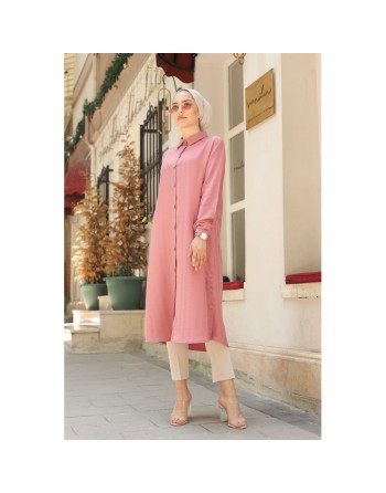 Chemise longue boutonnée nouvelle saison (Vêtement ample pour femme) - Couleur rose 