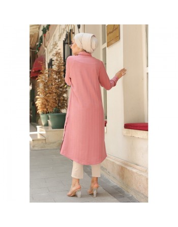 Chemise longue boutonnée nouvelle saison (Vêtement ample pour femme) - Couleur rose 