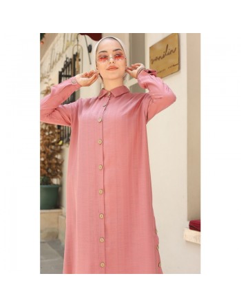 Chemise longue boutonnée nouvelle saison (Vêtement ample pour femme) - Couleur rose 
