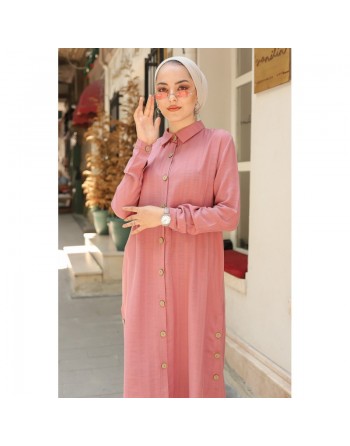 Chemise longue boutonnée nouvelle saison (Vêtement ample pour femme) - Couleur rose 
