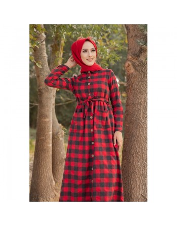 Robe chemise longue boutonnée à carreaux (Vetement en ligne femme musulmane boutique musulmane Paris - France) - Couleur... 
