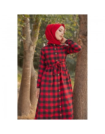 Robe chemise longue boutonnée à carreaux (Vetement en ligne femme musulmane boutique musulmane Paris - France) - Couleur... 