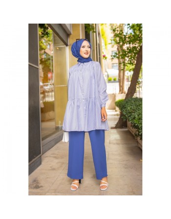 Chemise-Tunique casual ample à rayures bleues (Vetement pour femme voilée) 