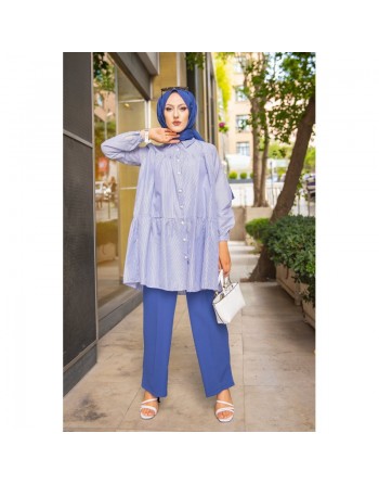 Chemise-Tunique casual ample à rayures bleues (Vetement pour femme voilée) 