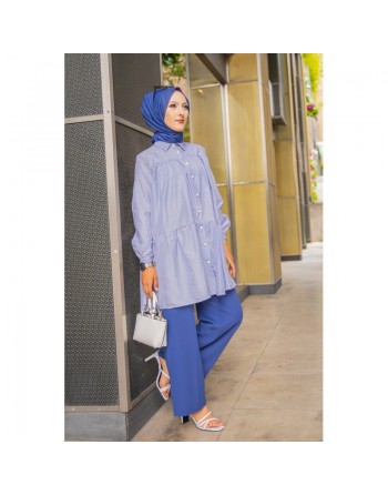 Chemise-Tunique casual ample à rayures bleues (Vetement pour femme voilée) 