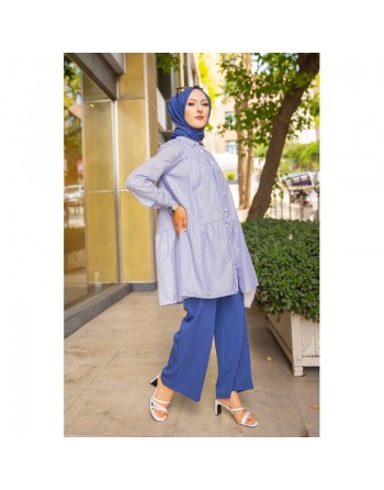 Chemise-Tunique casual ample à rayures bleues (Vetement pour femme voilée) 