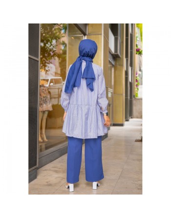 Chemise-Tunique casual ample à rayures bleues (Vetement pour femme voilée) 