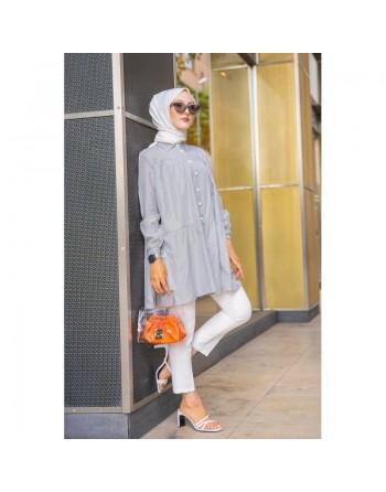 Chemise-Tunique ample à rayures noires pour femme (Mode Musulmane) 