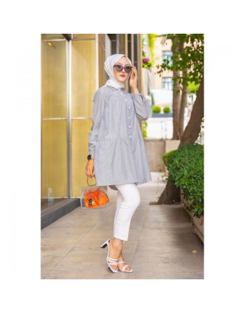 Chemise-Tunique ample à rayures noires pour femme (Mode Musulmane) 