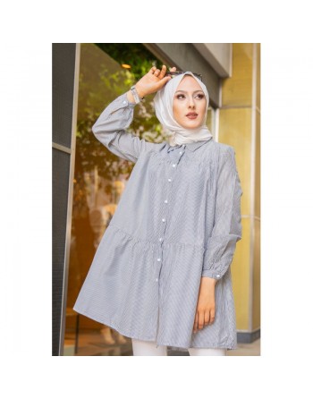 Chemise-Tunique ample à rayures noires pour femme (Mode Musulmane) 