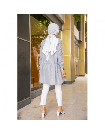 Chemise-Tunique ample à rayures noires pour femme (Mode Musulmane) 