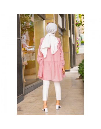 Chemise-Tunique ample à rayures bordeaux (Modest Fashion) - Couleur rose 