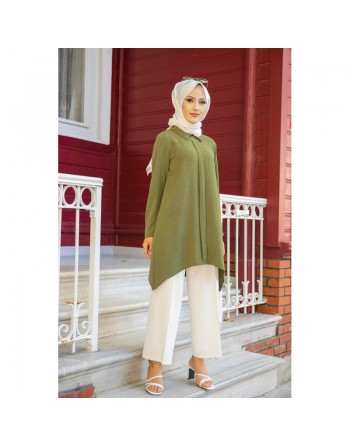 Tunique ample coupe originale (Vetement Hijab pour femme voilée) - Couleur kaki 
