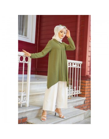 Tunique ample coupe originale (Vetement Hijab pour femme voilée) - Couleur kaki 