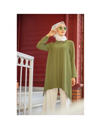 Tunique ample coupe originale (Vetement Hijab pour femme voilée) - Couleur kaki 