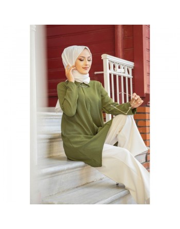 Tunique ample coupe originale (Vetement Hijab pour femme voilée) - Couleur kaki 