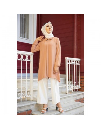 Tunique ample coupe originale (Vetement Mastour pour femme voilée) - Couleur Beige foncé 