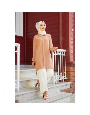 Tunique ample coupe originale (Vetement Mastour pour femme voilée) - Couleur Beige foncé 