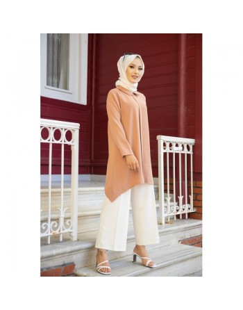 Tunique ample coupe originale (Vetement Mastour pour femme voilée) - Couleur Beige foncé 