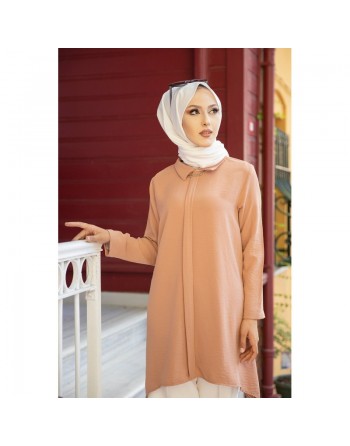 Tunique ample coupe originale (Vetement Mastour pour femme voilée) - Couleur Beige foncé 