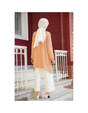 Tunique ample coupe originale (Vetement Mastour pour femme voilée) - Couleur Beige foncé 